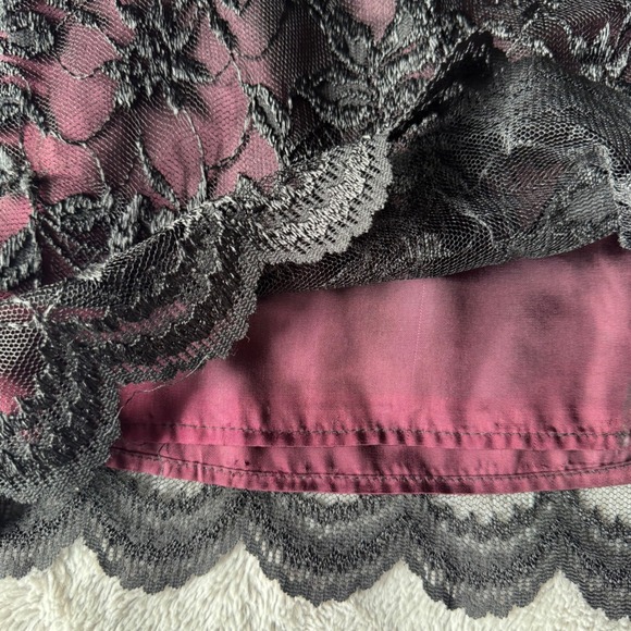 Vintage Erica Louis Lace Blouse M Burgundy Black Floral Sheer Goth Romantic USA - Picture 7 of 7